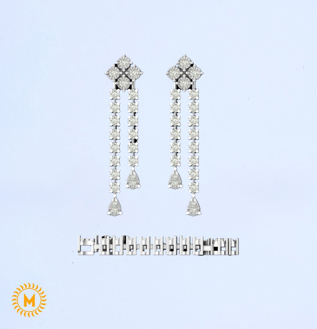 Silver Diamond Earrings - 4.73 Gm