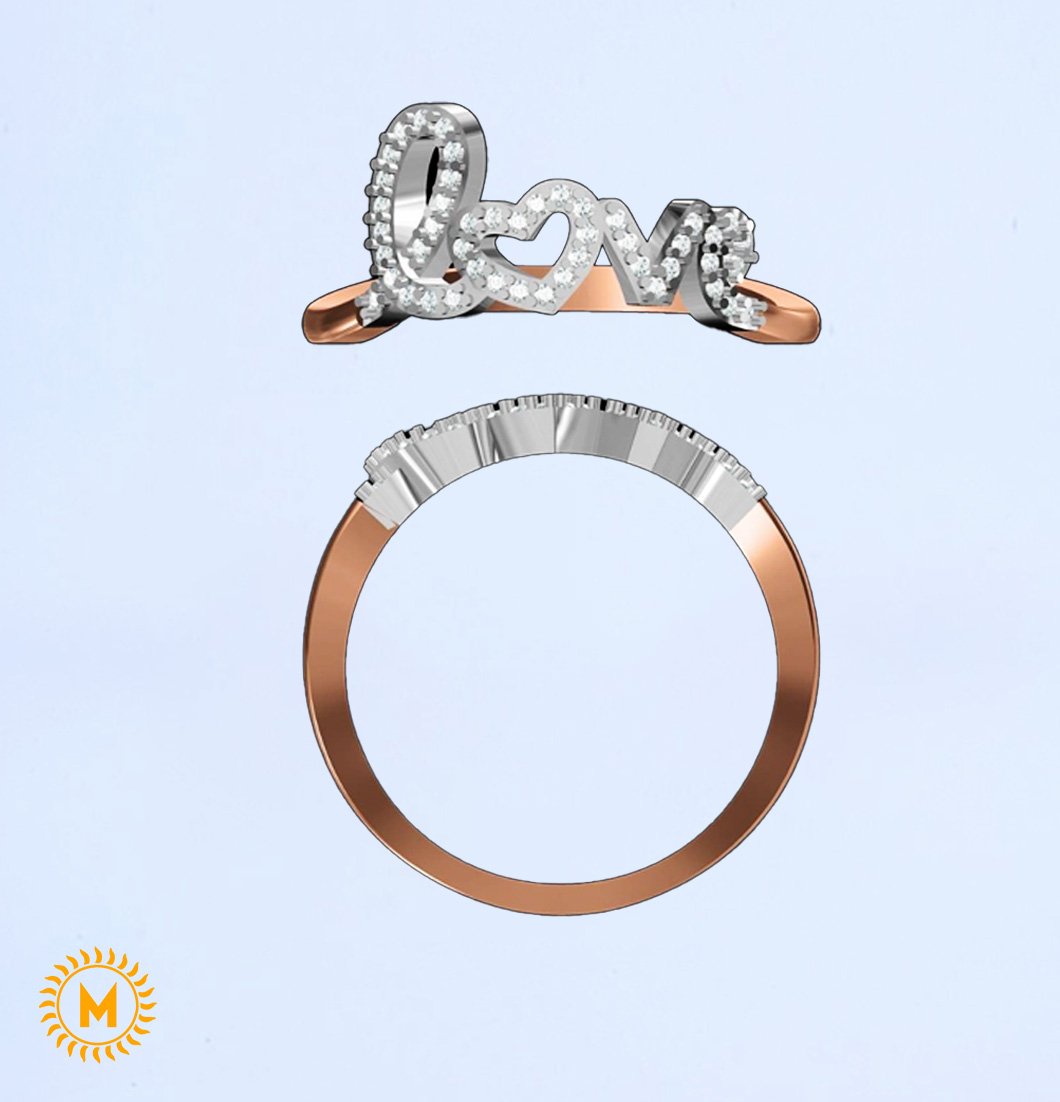 Silver Rose Gold Diamond Ring - 1.42 Gm
