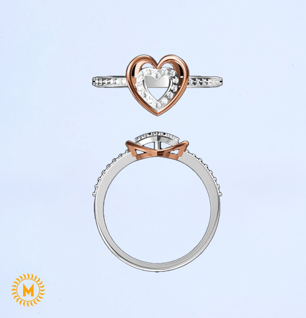 Silver Rose Gold Diamond Ring - 1.726 Gm