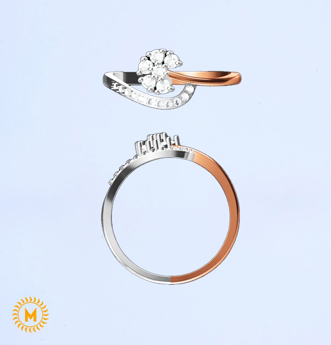 Silver Rose Gold Diamond Ring - 1.877 Gm