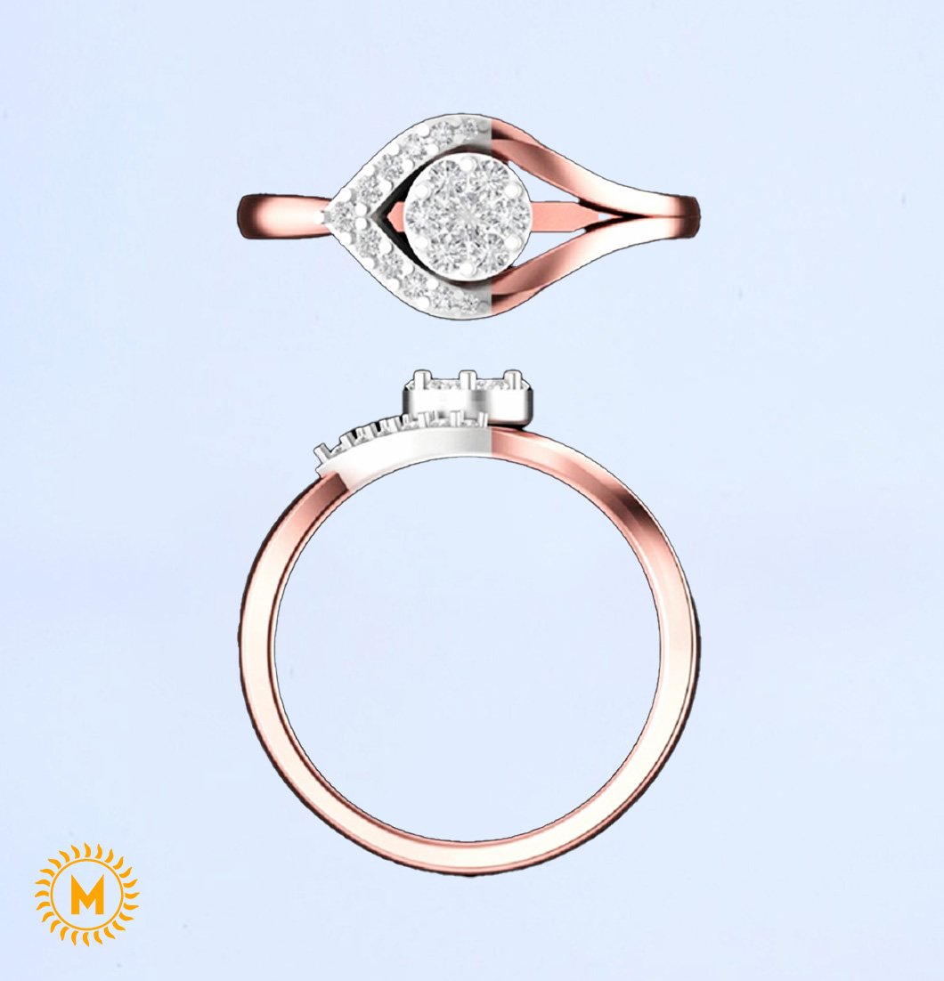 Silver Rose Gold Diamond Ring - 1.99 Gm