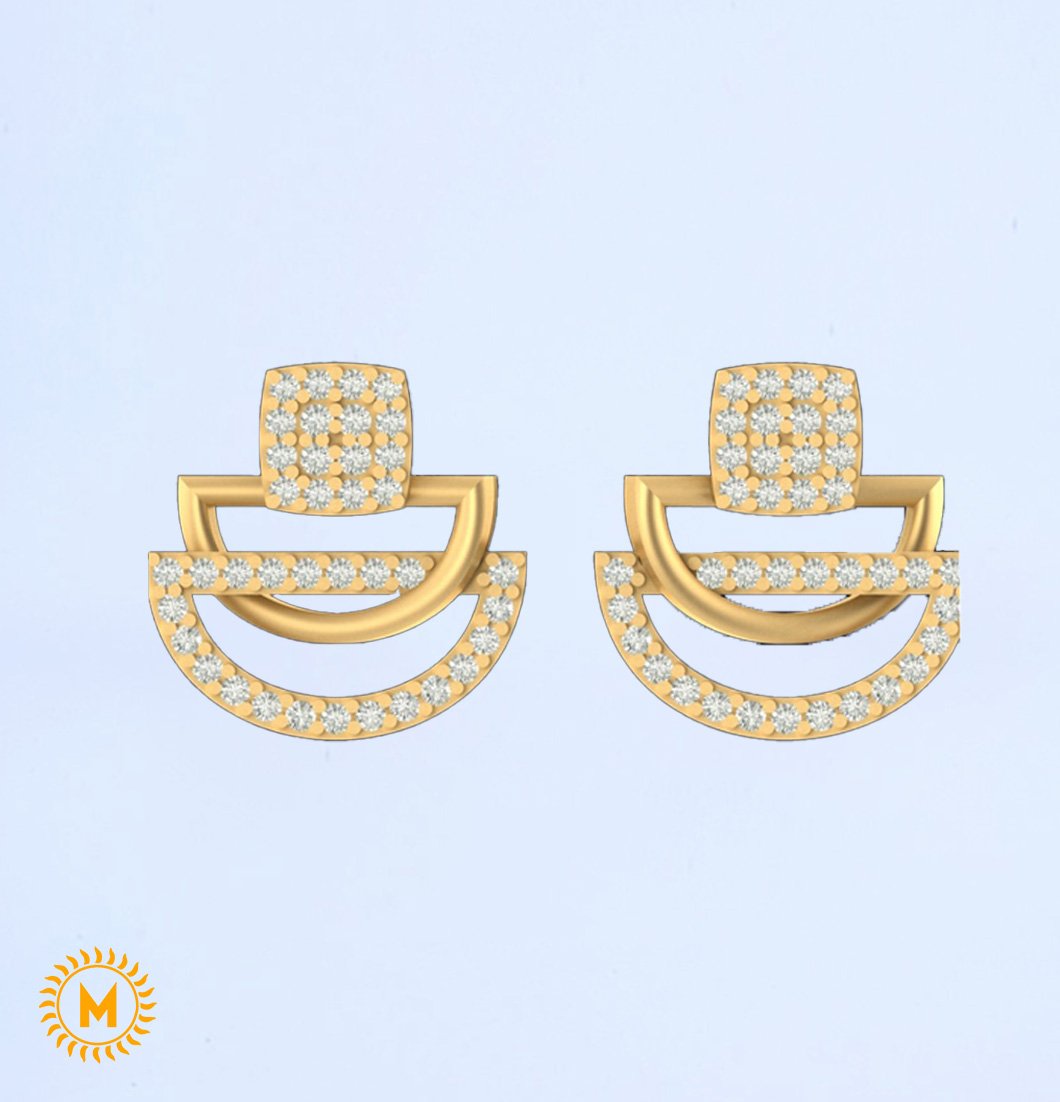 Yellow Gold Diamond Earrings - 2.055 Gm