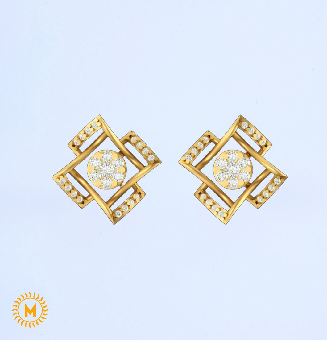 Yellow Gold Diamond Earrings - 2.29 Gm