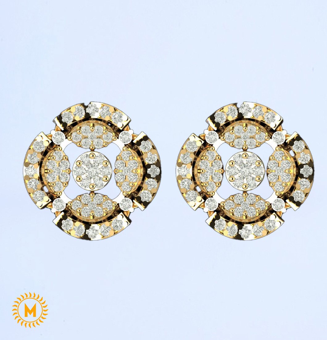 Yellow Gold Diamond Earrings - 3.73 Gm